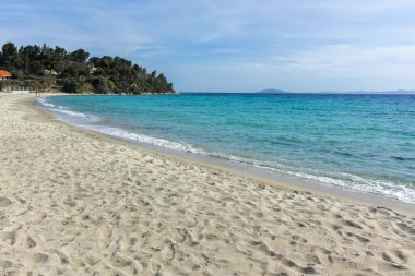 Koviou Sahili yakınlarındaki Sithonia kıyı şeridi, Chalkidiki, Orta Makedonya, Yunanistan