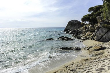 Koviou Sahili yakınlarındaki Sithonia kıyı şeridi, Chalkidiki, Orta Makedonya, Yunanistan