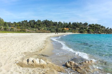 Koviou Sahili yakınlarındaki Sithonia kıyı şeridi, Chalkidiki, Orta Makedonya, Yunanistan
