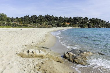 Koviou Sahili yakınlarındaki Sithonia kıyı şeridi, Chalkidiki, Orta Makedonya, Yunanistan