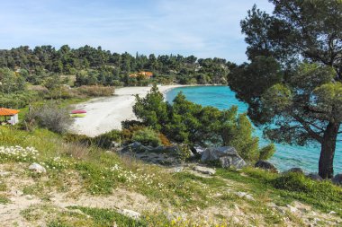 Koviou Sahili yakınlarındaki Sithonia kıyı şeridi, Chalkidiki, Orta Makedonya, Yunanistan
