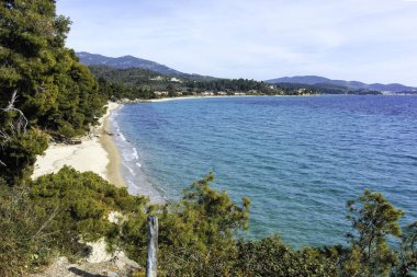 Koviou Sahili yakınlarındaki Sithonia kıyı şeridi, Chalkidiki, Orta Makedonya, Yunanistan