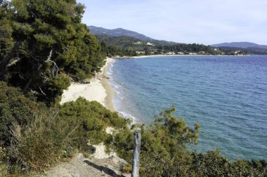 Koviou Sahili yakınlarındaki Sithonia kıyı şeridi, Chalkidiki, Orta Makedonya, Yunanistan