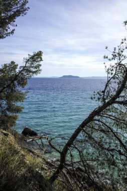 Koviou Sahili yakınlarındaki Sithonia kıyı şeridi, Chalkidiki, Orta Makedonya, Yunanistan