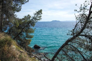 Koviou Sahili yakınlarındaki Sithonia kıyı şeridi, Chalkidiki, Orta Makedonya, Yunanistan