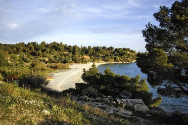 Koviou Sahili yakınlarındaki Sithonia kıyı şeridi, Chalkidiki, Orta Makedonya, Yunanistan