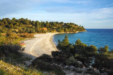 Koviou Sahili yakınlarındaki Sithonia kıyı şeridi, Chalkidiki, Orta Makedonya, Yunanistan