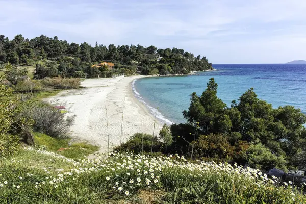 Koviou Sahili yakınlarındaki Sithonia kıyı şeridi, Chalkidiki, Orta Makedonya, Yunanistan