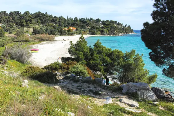 Koviou Sahili yakınlarındaki Sithonia kıyı şeridi, Chalkidiki, Orta Makedonya, Yunanistan
