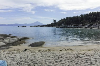 Orange Beach, Chalkidiki, Orta Makedonya ve Yunanistan yakınlarındaki Sithonia kıyı şeridinin inanılmaz manzarası