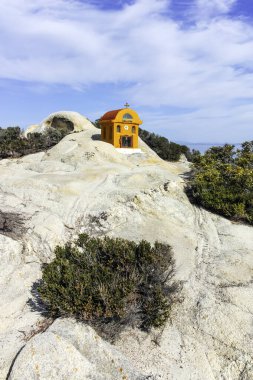 Orange Beach, Chalkidiki, Orta Makedonya ve Yunanistan yakınlarındaki Sithonia kıyı şeridinin inanılmaz manzarası