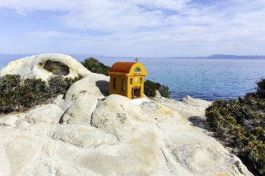Orange Beach, Chalkidiki, Orta Makedonya ve Yunanistan yakınlarındaki Sithonia kıyı şeridinin inanılmaz manzarası