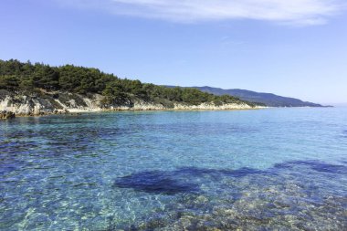 Orange Beach, Chalkidiki, Orta Makedonya ve Yunanistan yakınlarındaki Sithonia kıyı şeridinin inanılmaz manzarası