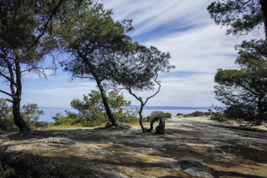 Orange Beach, Chalkidiki, Orta Makedonya ve Yunanistan yakınlarındaki Sithonia kıyı şeridinin inanılmaz manzarası