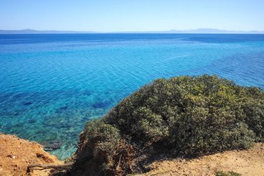 Nea Fokea, Chalkidiki, Orta Makedonya ve Yunanistan yakınlarındaki Kassandra kıyı şeridinin inanılmaz manzarası