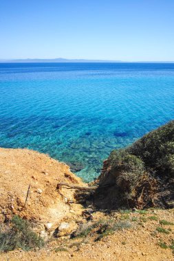 Nea Fokea, Chalkidiki, Orta Makedonya ve Yunanistan yakınlarındaki Kassandra kıyı şeridinin inanılmaz manzarası
