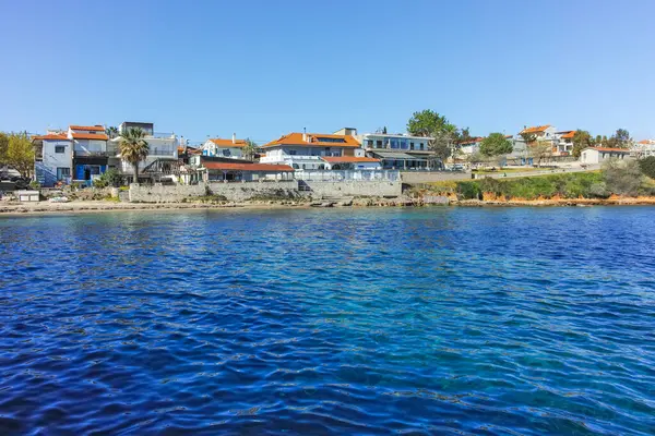 Nea Fokea, Chalkidiki, Orta Makedonya ve Yunanistan yakınlarındaki Kassandra kıyı şeridinin inanılmaz manzarası