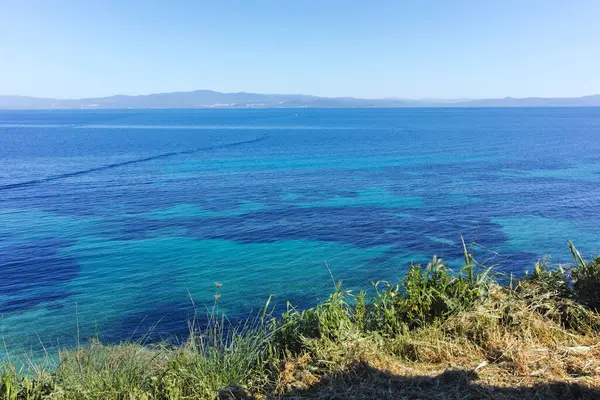 Nea Fokea, Chalkidiki, Orta Makedonya ve Yunanistan yakınlarındaki Kassandra kıyı şeridinin inanılmaz manzarası