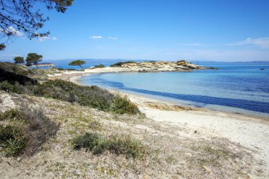 Karydi Sahili yakınlarındaki Sithonia kıyı şeridi, Chalkidiki, Orta Makedonya, Yunanistan