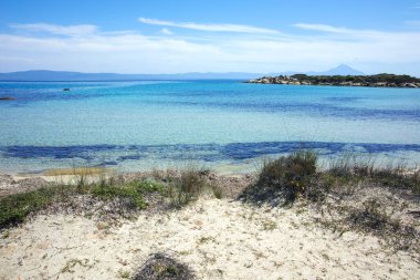 Karydi Sahili yakınlarındaki Sithonia kıyı şeridi, Chalkidiki, Orta Makedonya, Yunanistan