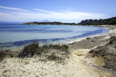 Karydi Sahili yakınlarındaki Sithonia kıyı şeridi, Chalkidiki, Orta Makedonya, Yunanistan