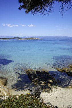 Karydi Sahili yakınlarındaki Sithonia kıyı şeridi, Chalkidiki, Orta Makedonya, Yunanistan
