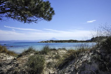Karydi Sahili yakınlarındaki Sithonia kıyı şeridi, Chalkidiki, Orta Makedonya, Yunanistan