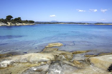 Karydi Sahili yakınlarındaki Sithonia kıyı şeridi, Chalkidiki, Orta Makedonya, Yunanistan
