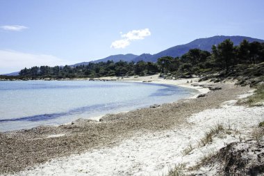 Karydi Sahili yakınlarındaki Sithonia kıyı şeridi, Chalkidiki, Orta Makedonya, Yunanistan