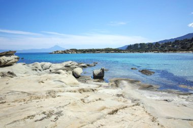 Karydi Sahili yakınlarındaki Sithonia kıyı şeridi, Chalkidiki, Orta Makedonya, Yunanistan