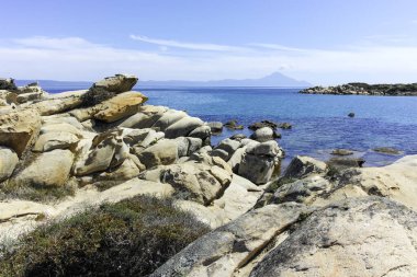 Karydi Sahili yakınlarındaki Sithonia kıyı şeridi, Chalkidiki, Orta Makedonya, Yunanistan