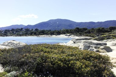 Karydi Sahili yakınlarındaki Sithonia kıyı şeridi, Chalkidiki, Orta Makedonya, Yunanistan