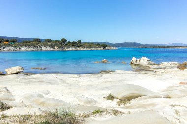 Karydi Sahili yakınlarındaki Sithonia kıyı şeridi, Chalkidiki, Orta Makedonya, Yunanistan