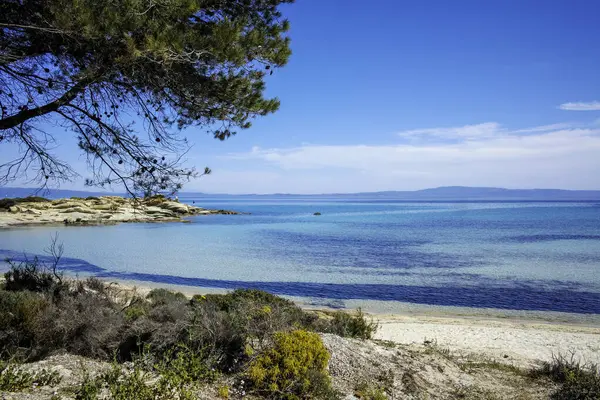 Karydi Sahili yakınlarındaki Sithonia kıyı şeridi, Chalkidiki, Orta Makedonya, Yunanistan