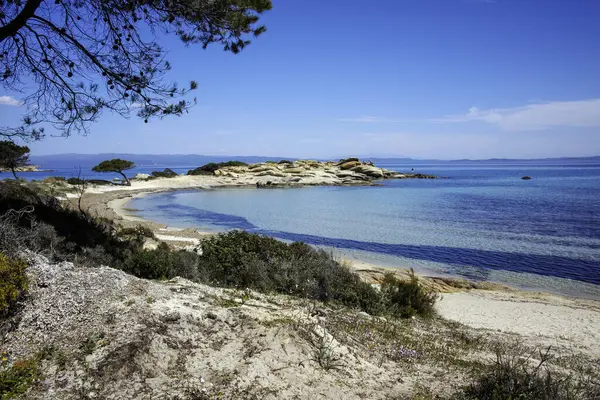 Karydi Sahili yakınlarındaki Sithonia kıyı şeridi, Chalkidiki, Orta Makedonya, Yunanistan