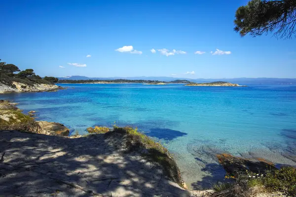 Karydi Sahili yakınlarındaki Sithonia kıyı şeridi, Chalkidiki, Orta Makedonya, Yunanistan