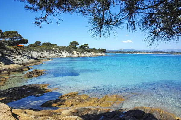 Karydi Sahili yakınlarındaki Sithonia kıyı şeridi, Chalkidiki, Orta Makedonya, Yunanistan