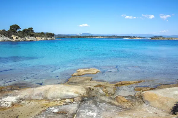 Karydi Sahili yakınlarındaki Sithonia kıyı şeridi, Chalkidiki, Orta Makedonya, Yunanistan
