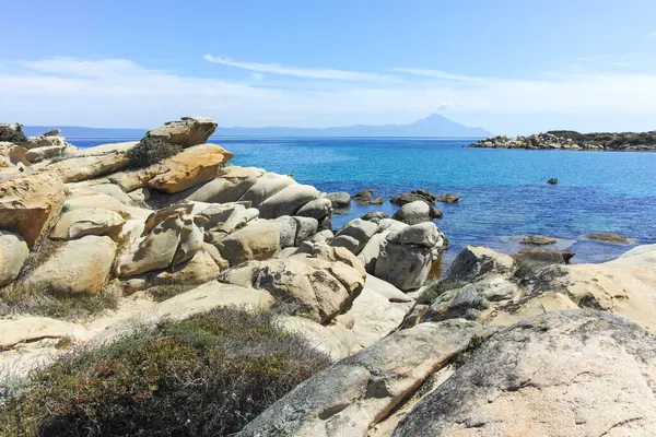 Karydi Sahili yakınlarındaki Sithonia kıyı şeridi, Chalkidiki, Orta Makedonya, Yunanistan