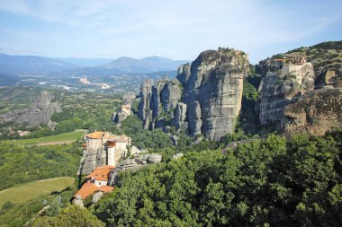Meteora Manastırları, Teselya, Yunanistan 'ın Bahar Panoramik Manastırı