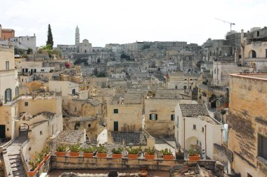 Matera 'nın muhteşem manzarası, Basilicata Bölgesi, İtalya