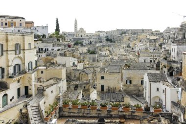 Matera 'nın muhteşem manzarası, Basilicata Bölgesi, İtalya