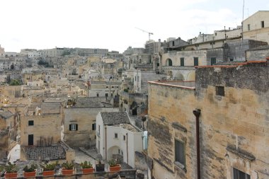 Matera 'nın muhteşem manzarası, Basilicata Bölgesi, İtalya