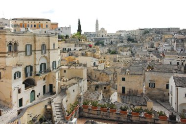 Matera 'nın muhteşem manzarası, Basilicata Bölgesi, İtalya