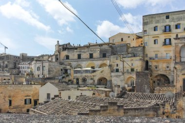 Matera 'nın muhteşem manzarası, Basilicata Bölgesi, İtalya