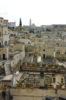 Matera 'nın muhteşem manzarası, Basilicata Bölgesi, İtalya