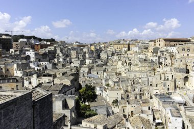 Matera 'nın muhteşem manzarası, Basilicata Bölgesi, İtalya