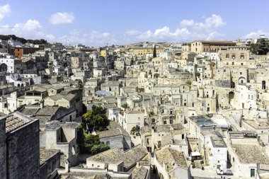 Matera 'nın muhteşem manzarası, Basilicata Bölgesi, İtalya