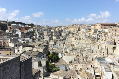 Matera 'nın muhteşem manzarası, Basilicata Bölgesi, İtalya