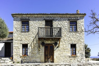 Afytos, Kassandra, Chalkidiki, Orta Makedonya ve Yunanistan 'ın Tarihi Kenti Panorama